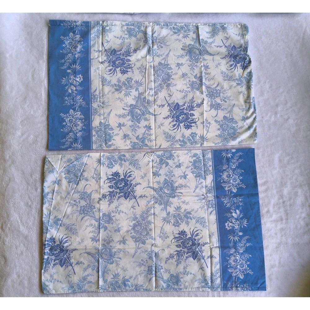 Vintage WestPoint Stevens Sheet Set Queen Blue White Floral Toile USA Made 4pc